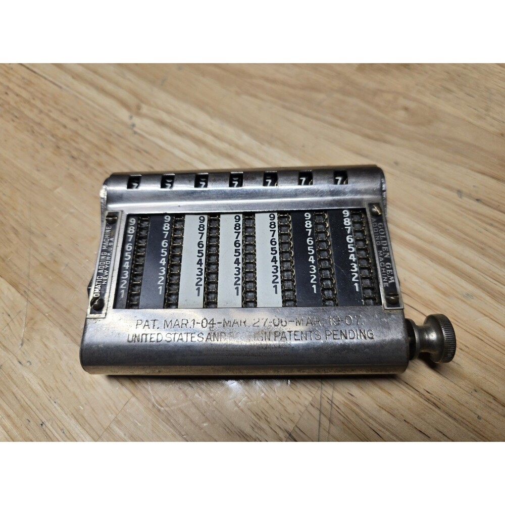 Antique Golden Gem Automatic Manual Handheld Adding Machine Calculator